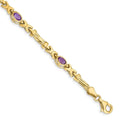 Oval Purple Amethyst Bezel 10K Yellow Gold Fancy Link Bracelet by Fine Color Jewels