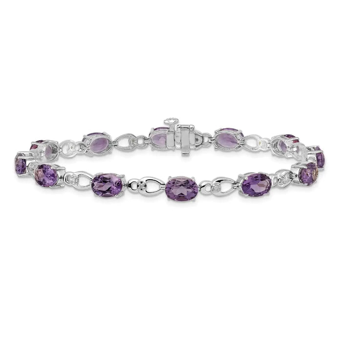 Oval Purple Amethyst & Diamond Prong 14K White Gold Infinity Link Bracelet by Fine Color Jewels