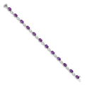 Oval Purple Amethyst & Diamond Prong 14K White Gold Infinity Link Bracelet by Fine Color Jewels