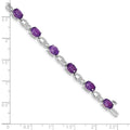 Oval Purple Amethyst & Diamond Prong 14K White Gold Infinity Link Bracelet by Fine Color Jewels