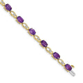 Oval Purple Amethyst & Diamond Prong 14K Yellow Gold Link Bracelet by Fine Color Jewels