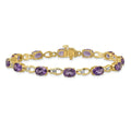 Oval Purple Amethyst & Diamond Prong 14K Yellow Gold Link Bracelet by Fine Color Jewels