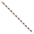 Oval Purple Amethyst & Diamond Prong 14K Yellow Gold Link Bracelet by Fine Color Jewels