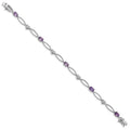 Oval Purple Amethyst & Diamond Prong Sterling Silver Heart Link Bracelet by Fine Color Jewels