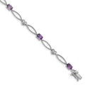 Oval Purple Amethyst & Diamond Prong Sterling Silver Heart Link Bracelet by Fine Color Jewels