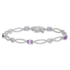 Oval Purple Amethyst & Diamond Prong Sterling Silver Heart Link Bracelet