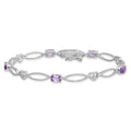 Oval Purple Amethyst & Diamond Prong Sterling Silver Heart Link Bracelet by Fine Color Jewels