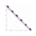 Oval Purple Amethyst Prong Rhodium Plated Sterling Silver Bar Link Bracelet by Fine Color Jewels