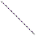 Oval Purple Amethyst Prong Rhodium Plated Sterling Silver Bar Link Bracelet by Fine Color Jewels