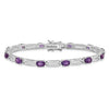 Oval Purple Amethyst Prong Rhodium Plated Sterling Silver Bar Link Bracelet