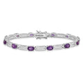 Oval Purple Amethyst Prong Rhodium Plated Sterling Silver Bar Link Bracelet by Fine Color Jewels