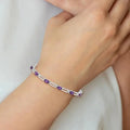 Oval Purple Amethyst Prong Rhodium Plated Sterling Silver Bar Link Bracelet by Fine Color Jewels