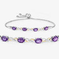 Oval Purple Amethyst Prong Two-Tone Gold Plated Silver Infinity Bolo Adjustable Bracelet by Fine Color Jewels