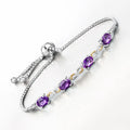 Oval Purple Amethyst Prong Two-Tone Gold Plated Silver Infinity Bolo Adjustable Bracelet by Fine Color Jewels