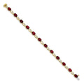 Oval Red Garnet & Diamond Prong 14K Yellow Gold Link Bracelet by Fine Color Jewels
