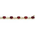 Oval Red Garnet & Diamond Prong 14K Yellow Gold Link Bracelet by Fine Color Jewels