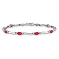 Oval Red Ruby & Diamond Prong 14K White Gold Wave Link Bracelet by Fine Color Jewels