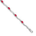 Oval Red Ruby & Diamond Prong 14K White Gold Wave Link Bracelet by Fine Color Jewels