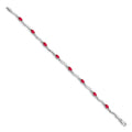 Oval Red Ruby & Diamond Prong 14K White Gold Wave Link Bracelet by Fine Color Jewels