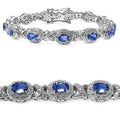 Oval Violet Tanzanite Prong Silver Halo XO Tennis Bracelet by Fine Color Jewels