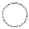 Oval White Created Opal & CZ Prong Sterling Silver X Link Bracelet