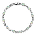 Oval White Created Opal & CZ Prong Sterling Silver X Link Bracelet by Fine Color Jewels