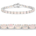 Oval White Ethiopian Opal Prong Silver Tennis Bracelet by Fine Color Jewels