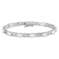 Oval White Genuine Opal & Diamond Prong Sterling Silver Infinity Link Bracelet by Fine Color Jewels