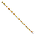 Oval Yellow Citrine & Diamond Prong 14K Yellow Gold Link Bracelet by Fine Color Jewels