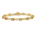 Oval Yellow Citrine & Diamond Prong 14K Yellow Gold Link Bracelet by Fine Color Jewels