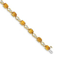 Oval Yellow Citrine & Diamond Prong 14K Yellow Gold Link Bracelet by Fine Color Jewels
