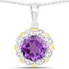 1.80 Ct Round Purple Amethyst and Diamond Prong Silver Floral Pendant Necklace