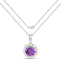 1.80 Ct Round Purple Amethyst and Diamond Prong Silver Floral Pendant Necklace by Fine Color Jewels