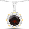 2.25 Ct Round Red Garnet and Diamond Prong Silver Floral Pendant Necklace