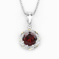 2.25 Ct Round Red Garnet and Diamond Prong Silver Floral Pendant Necklace by Fine Color Jewels