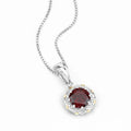 2.25 Ct Round Red Garnet and Diamond Prong Silver Floral Pendant Necklace by Fine Color Jewels