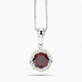 2.25 Ct Round Red Garnet and Diamond Prong Silver Floral Pendant Necklace by Fine Color Jewels