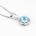 2.25 Ct Round Swiss Blue Topaz and Diamond Prong Silver Floral Pendant Necklace by Fine Color Jewels
