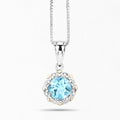 2.25 Ct Round Swiss Blue Topaz and Diamond Prong Silver Floral Pendant Necklace by Fine Color Jewels