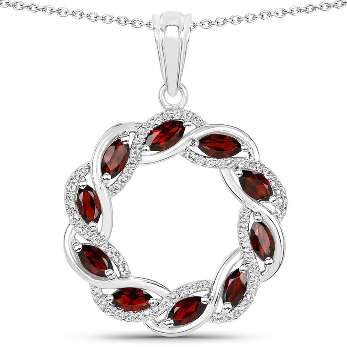 2.33 Carat Genuine Garnet and White Topaz .925 Sterling Silver Pendant by Avera Group