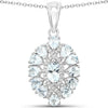 1.8 Ct Blue Aquamarine Prong Silver Cluster Pendant Necklace