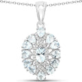 1.8 Ct Blue Aquamarine Prong Silver Cluster Pendant Necklace by Fine Color Jewels