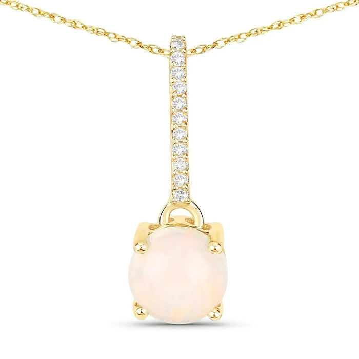 10K Gold Real Opal And Diamond Necklace by Fine Color Jewels