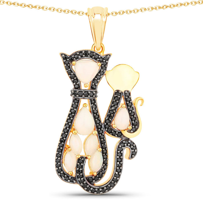 1.89 Carat Genuine Ethiopian Opal and Black Spinel .925 Sterling Silver Pendant by Avera Group
