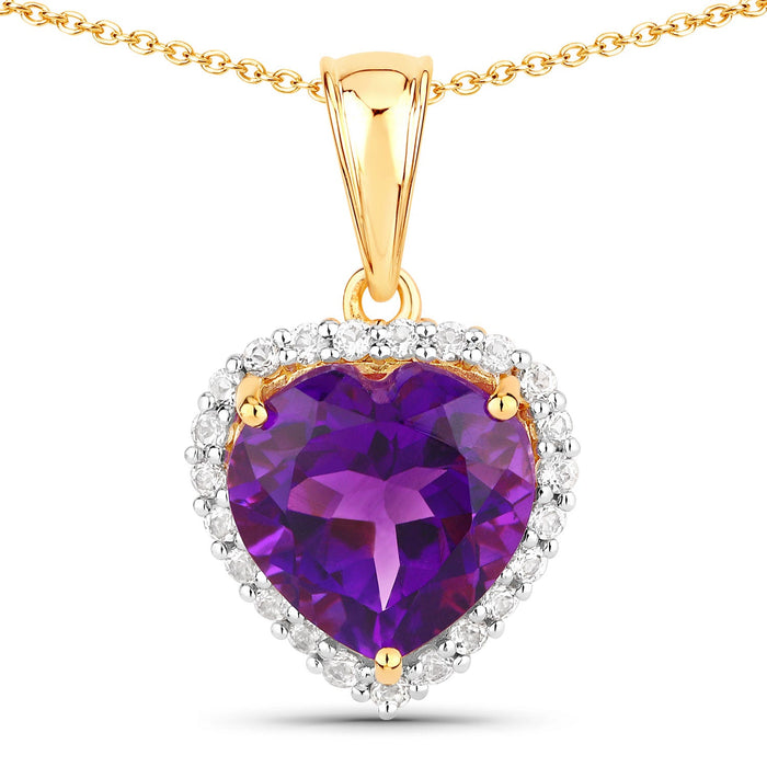 Genuine Amethyst Heart Pendant Necklace by Fine Color Jewels