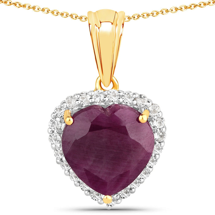 Genuine Ruby Halo Pendant Necklace by Fine Color Jewels