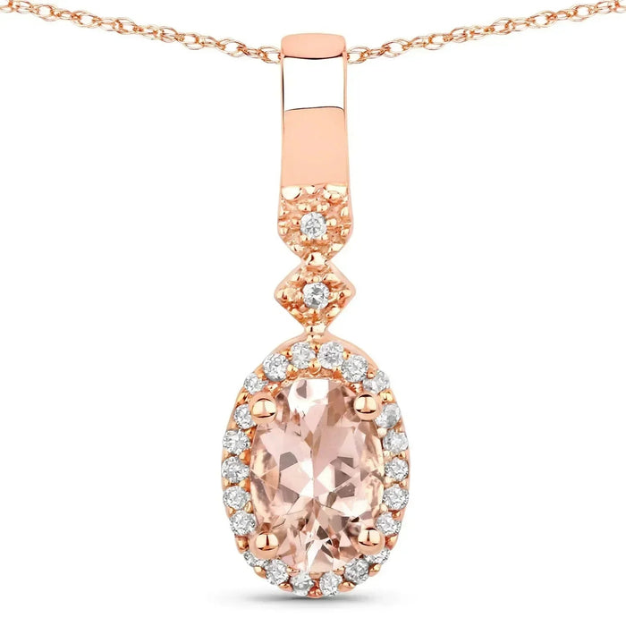 10k Rose Gold Morganite Pendant Necklace by Fine Color Jewels