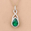 Genuine Zambian Emerald and White Diamond 14K Gold Crossover Pendant by Fine Color Jewels