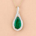 Natural Zambian Emerald and White Diamond 14K Gold Crossover Pendant by Fine Color Jewels