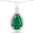 Genuine Zambian Emerald and White Diamond 14K White Gold Pendant by Fine Color Jewels
